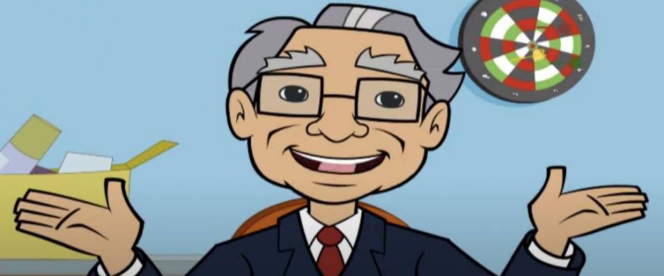 Animated image of Warren Buffett from his children&#39;s program, Secret Millionaires Club