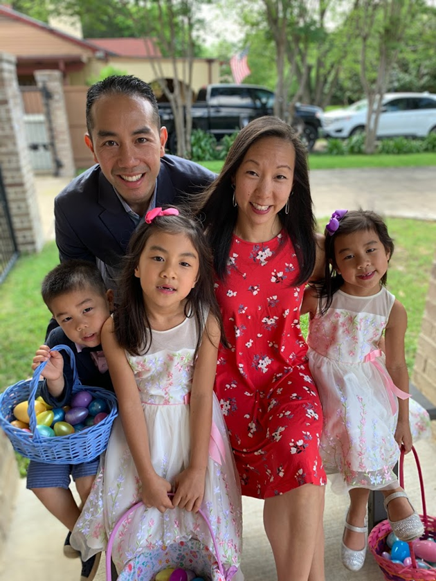 Jimmy J. Tran with his wife, Lisa, and their three children.
