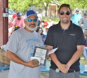 Pictured: 1st place winner in the pork spareribs category, Andrew Garcia with Smokin 830’s JOE DAVID CORDOVA | PLEASANTON EXPRESS