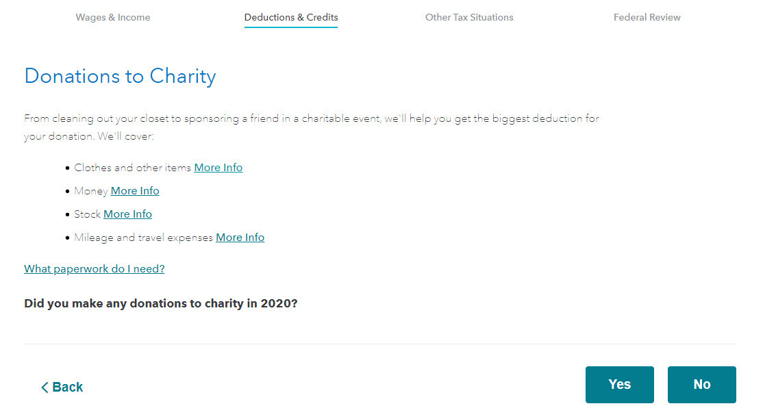 Donations to charity in deductions and credits