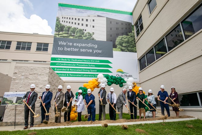 Administrators, doctors and public officials took part in the groundbreaking ceremony that Ocala Health held at the Ocala Regional Medical Center on June 29 for the Ocala Health Neuro ICU and CV Procedural Suites. The facility will house 36 beds and five cardiovascular procedure suites at a cost of $65 million.