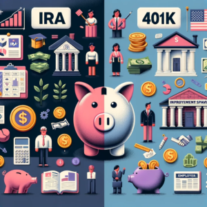 IRA (Individual Retirement Account) and a 401(k) plan, highlighting their differences in terms of personal management and employer involvement.