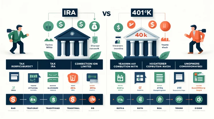 Infographic comparing IRA vs 401(k) retirement options.